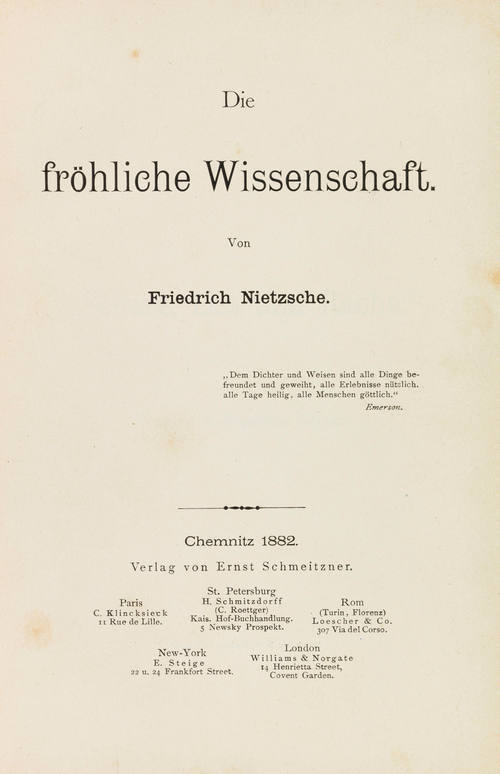 frohlische wissenschaft - eerste druk titelpagina