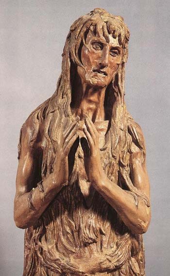 Donatello: houten beeld van de oude Maria Magdalena, detail