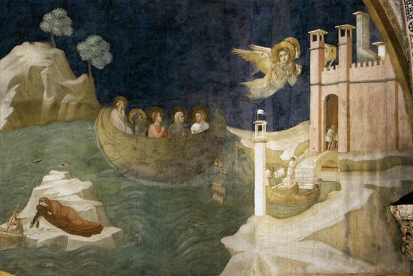 Giotto: de zeereis van Maria Magdalena naar Marseille, fresco in Assisi
