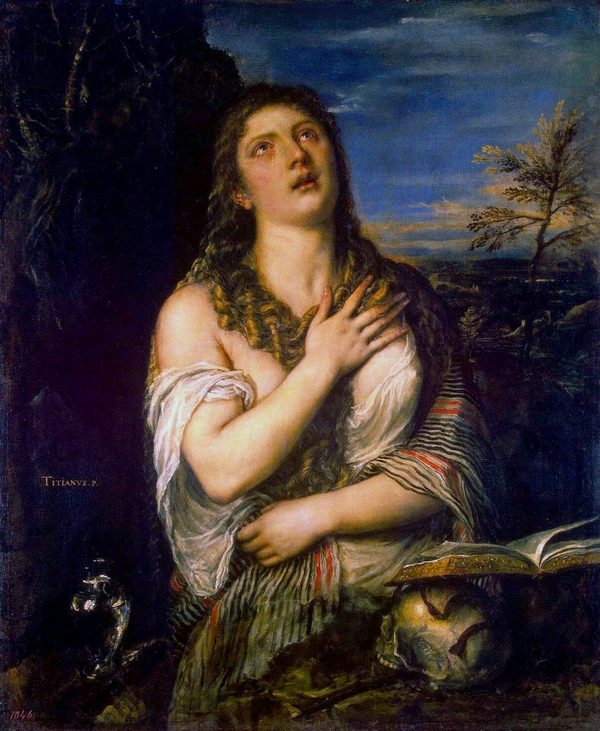 Titiaan: de boetvaardige Maria Magdalena met schedel