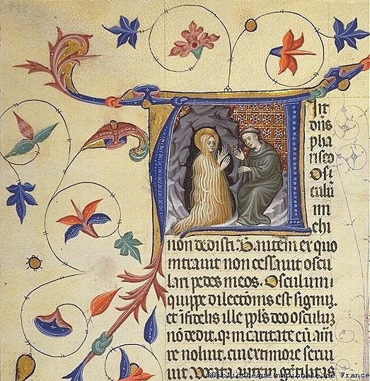 Verluchte initiaal: Maria van Egypte en abt Zosimus, Breviarium van Martin van Aragon